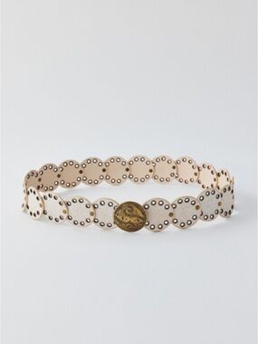 Urban Outfitters Cream Disc Stud Belt with Gold Medallion